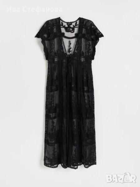 Дълга нова кафтан  черна плажна наметка дантела памук плажна дълга риза рокля за плаж плажна туника , снимка 1