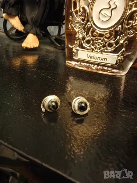 Сребърни  обеци с оникс .сбх, снимка 1