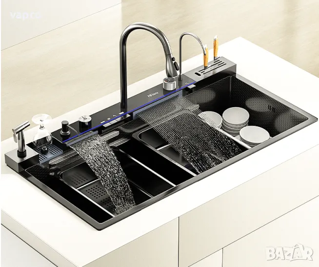 100см Модерна мултифункционална кухненска мивка с двоен водопад, снимка 1