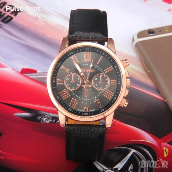 Дамски кварцов часовник с кожена верижка, различни цветове, снимка 1