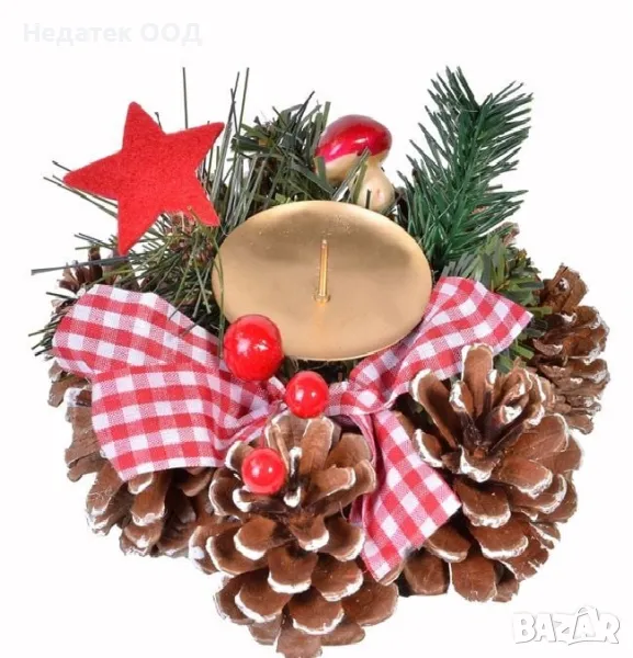 Коледен, декоративен, свещник,  панделка, 15см, снимка 1