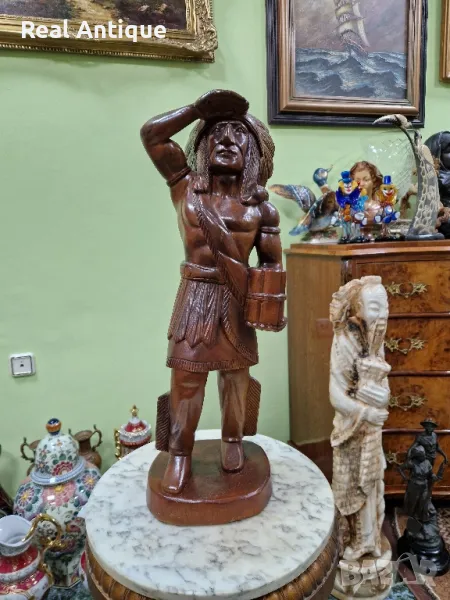 Голяма антикварна колекционерска дървена фигура статуетка , снимка 1