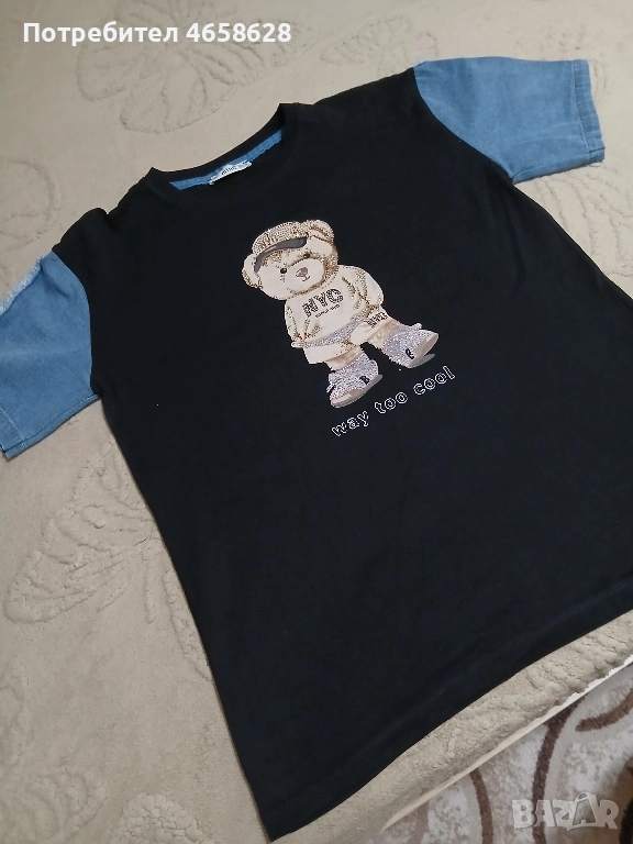 Черна тениска с дънкови ръкави , снимка 1