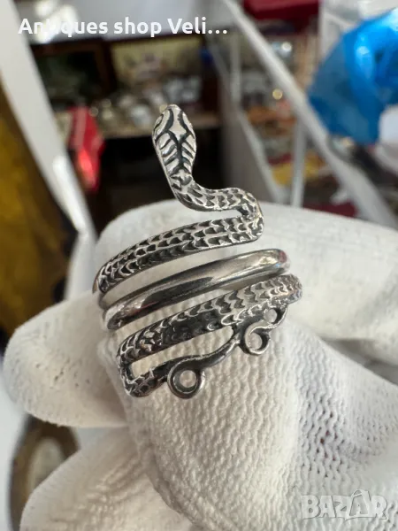 Сребърен пръстен змия №6226 , снимка 1