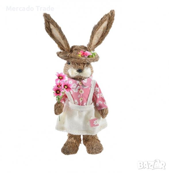 Великденска декоративна фигура Mercado Trade, Заек с бяла рокля, снимка 1
