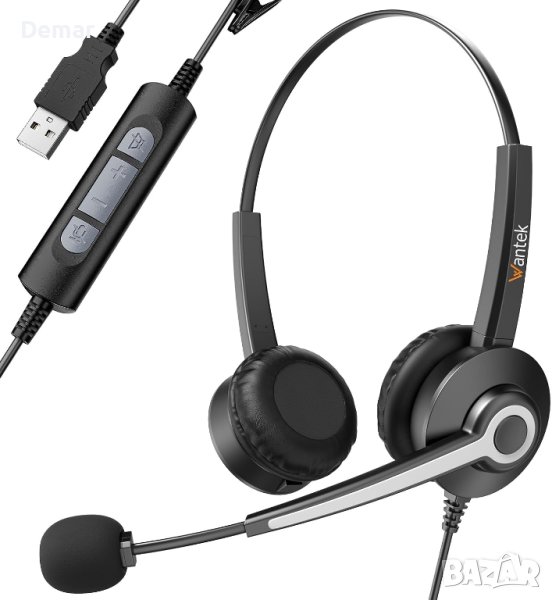 USB слушалки с шумопотискащ микрофон за лаптоп Wantek Call Center в ...