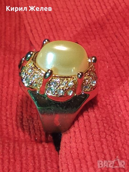 КРАСИВ ЕФЕКТЕН ПОЗЛАТЕН БЕЛ ЕПОК РЕТРО ВИНТИДЖ АРТ ПРЪСТЕН с ЦИРКОНИ 17126, снимка 1