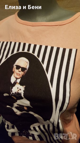 Тениска щампа Карл Лагерфелд Karl Lagerfeld с котката си, снимка 1