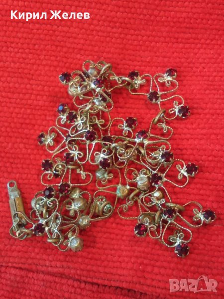 СТАРИННА БРОНЗОВА ПОСРЕБРЕНА АРТ НУВО ОГЪРЛИЦА с ФАСЕТИРАН ГРАНАТ РЪЧНА ФИЛИГРАННА ИЗРАБОТКА 38456, снимка 1