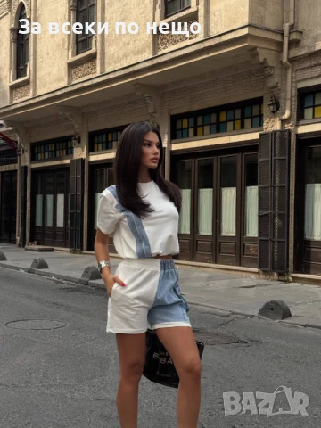 Дамски Памучен Летен Комплект С Деним👚🩳Дамски Къс Екип - 4 Налични Цвята Код A688, снимка 4 - Комплекти - 50775221