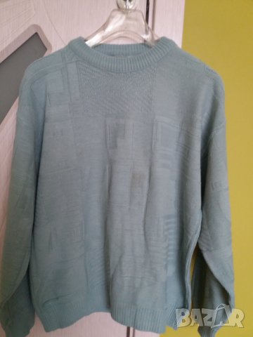 Мъжка блуза трикотажна плетка светлосиня голям размер
