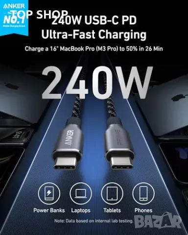 Нов Anker Prime USB-C кабел 240W за iPhone 15, MacBook, iPad, Galaxy, снимка 5 - Селфи стикове, аксесоари - 49339183
