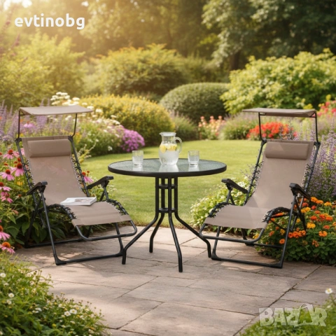 Комплект за релаксация на открито: 2 сгъваеми шезлонга с нулева гравитация CHAIR3 и стилна масичка з, снимка 6 - Градински мебели, декорация  - 53863798