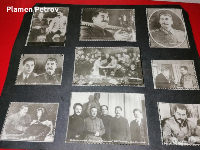 2 дървени фигури, Сталин снимки и куче 