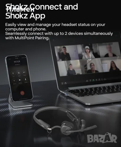 Shokz OpenMeet UC C610 – професионални безжични слушалки с отворен дизайн и костна проводимост, снимка 17 - Bluetooth слушалки - 56232082