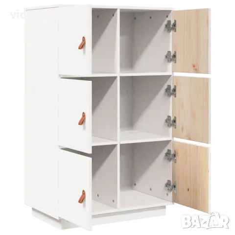 vidaXL Висок шкаф, бял, 67x40x108,5 см, борово дърво масив, снимка 6 - Бюфети - 56147919