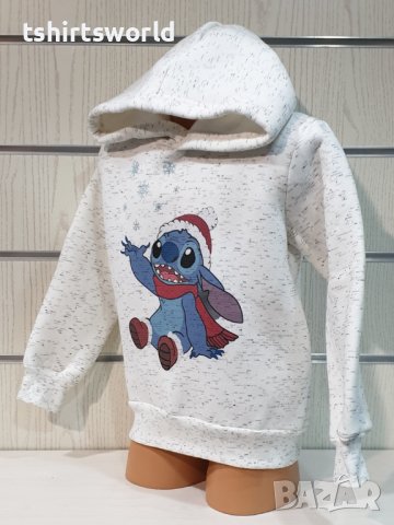 Нов детски коледен суичър с дигитален печат Стич (Stitch) в цвят бял меланж, снимка 8 - Детски анцузи и суичери - 38984768