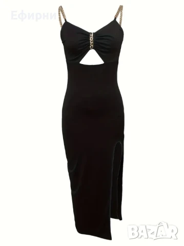 Дълга черна рокля, Елегантна черна рокля, снимка 2 - Рокли - 51305927