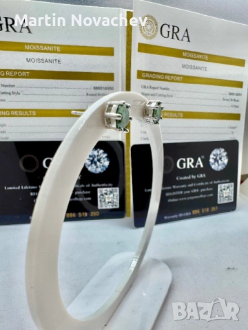 Сребърни обеци с мойсанит (Диамант) 1 карат, снимка 4 - Обеци - 53508678