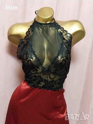 2XL Нощница от червен сатен и черна дантела , снимка 3 - Нощници - 53671910