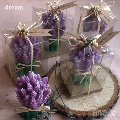 Ръчно  изработена свещ”Лавандулово букетче”, снимка 8 - Декорация за дома - 39320122