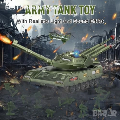 Нов Военен танк играчка + хеликоптер и камион, 6 метални мини коли, 10 войници, снимка 3 - Образователни игри - 53534227