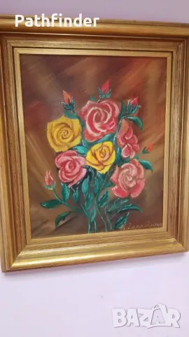 Прекрасна авторска картина. Рози. Масло върху платно