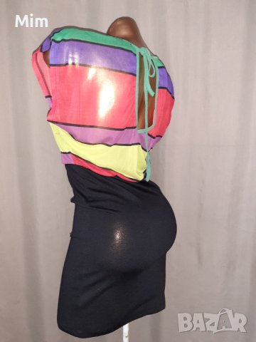 AMISU 34  Черна рокля с прозрачен тюл на бюста , снимка 3 - Рокли - 41260035