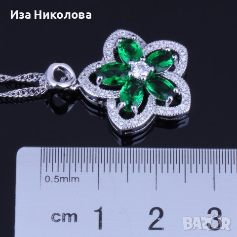 Сребърни обици и колие със смарагд и кристали, снимка 6 - Бижутерийни комплекти - 41303987