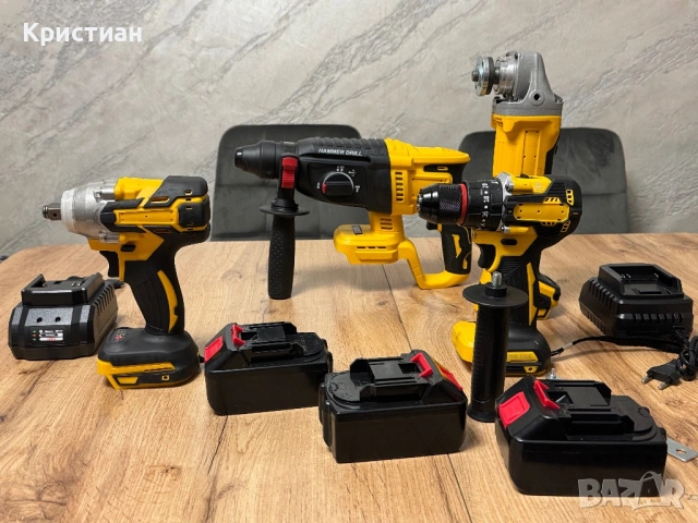 Акумулаторен винтоверт + гайковерт + ъглошлайф + перфоратор 36V | Комплект 4в1