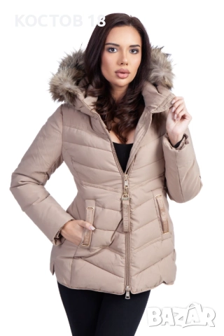 Дамско зимно шушляково яке – 4252 качулка с естествен пух цвят, снимка 5 - Якета - 52500675