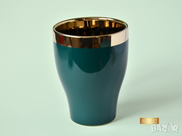 Саксия в тюркоазен цвят със златен кант / Подарък за любител на цветя / Тюркоазен цвят саксия, снимка 10 - Саксии и кашпи - 40513250