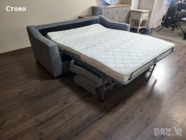 Сив диван от плат тройка с функция сън "Optimus", снимка 3 - Дивани и мека мебел - 53698952