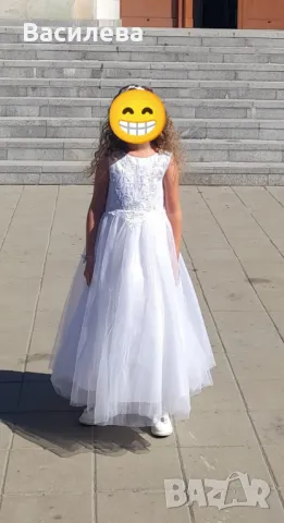 Бяла детска рокля за шаферка, снимка 1