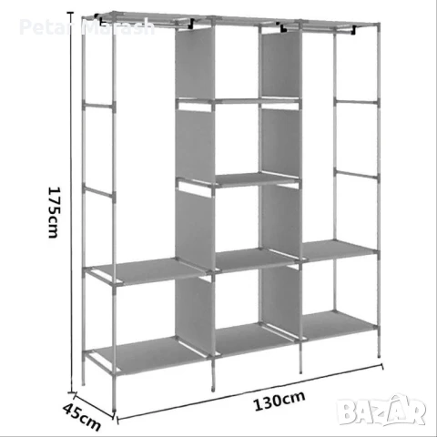 Трикрилен текстилен гардероб с 8 рафта и лост за дрехи, снимка 7 - Гардероби - 50653249