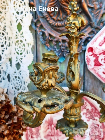 Антикварен бронзов свещник, снимка 5 - Антикварни и старинни предмети - 53834340