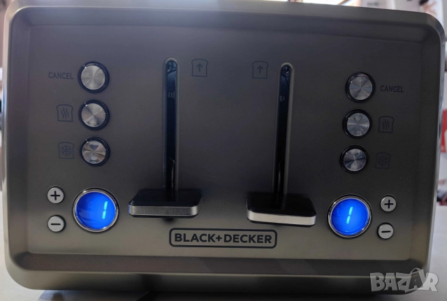 Мощен тостер Black+decker BXTO1960E - Неръждаема стомана с 4 слота, LCD дисплей и стойка за кифли, снимка 2 - Друга електроника - 52013088