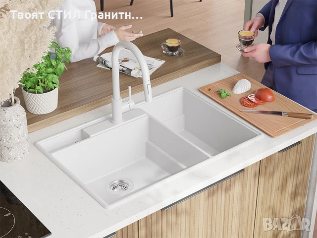 Бяла кухненска гранитна мивка Париж 80 Work&Store 780 x 530 мм, снимка 2 - Мивки - 51286493