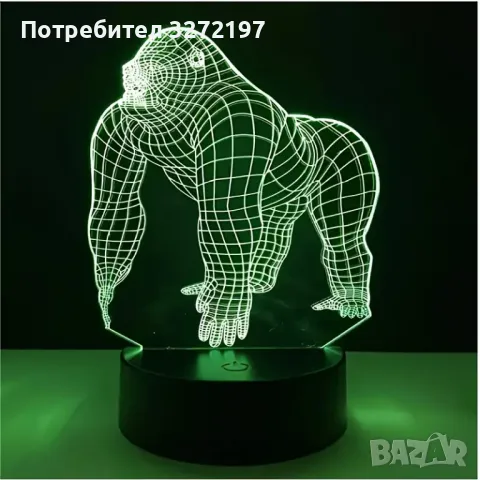 Холограмна 3D LED лампа Горила-дистанционно управление 16 цвята+други режими на управление, снимка 3 - Настолни лампи - 49514484