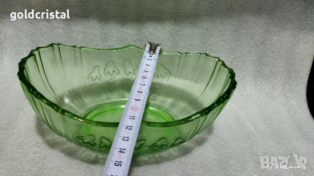 стара стъклена купа фруктиера цветно зелено стъкло , снимка 3 - Антикварни и старинни предмети - 52673947