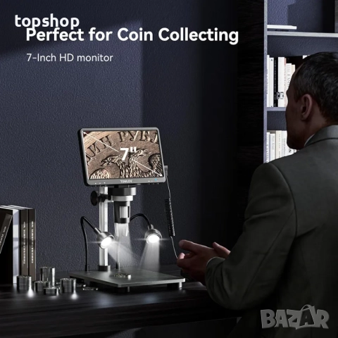 TOMLOV DM9 7" цифров микроскоп: 1080P 1200X увеличител за монетен микроскоп, 12MP ултрапрецизен ..., снимка 2 - Друга електроника - 52946995