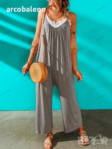 Свободен дамски семпъл гащеризон с широки крачоли, 12цвята, снимка 12 - Гащеризони - 40614130