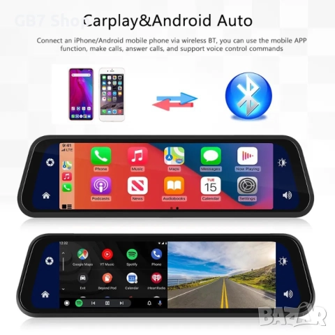  9.66″ Смарт Огледало с 4K Видеорегистратор, Задна Камера 1080p, GPS Навигация, CarPlay/Android, снимка 2 - Аксесоари и консумативи - 52741288