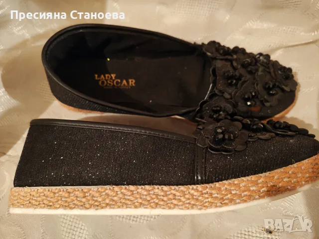 Дамски черни еспадрили с декоративни цветя, снимка 2 - Дамски ежедневни обувки - 56218142