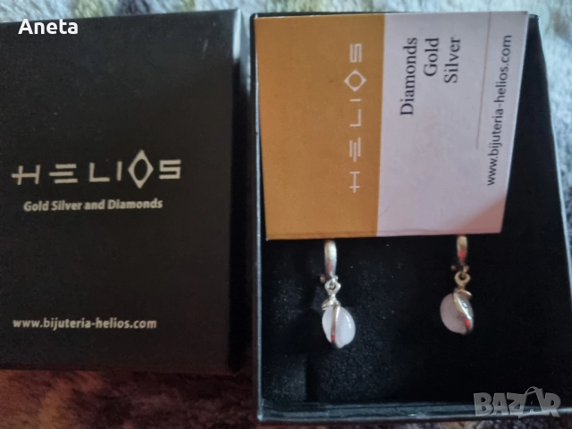 Нежни малки обеци с малки камъни розов кварц и сапфир, снимка 2 - Обеци - 52505571