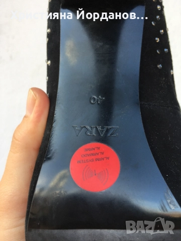 Висок ток обувки Зара/Zara, набук с кристали , снимка 10 - Дамски обувки на ток - 52396211