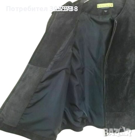 Ashley B Bernardo Късо Яке от Естествена Кожа Велур Маслено Зелено Широк Ръкав Размер М, снимка 5 - Якета - 36177251