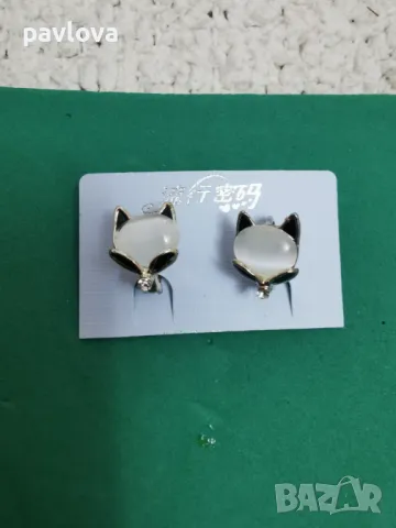 Обеци коте с перлен отетък, снимка 1
