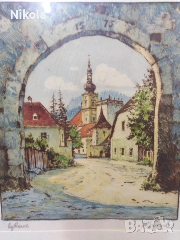 Оригинален цветен офорт на Лудвиг Бюргел, снимка 3 - Антикварни и старинни предмети - 51855629