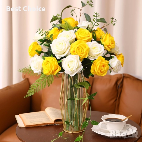 20 бр. реалистични изкуствени рози, коприна Justoyou, снимка 2 - Изкуствени цветя - 52720170